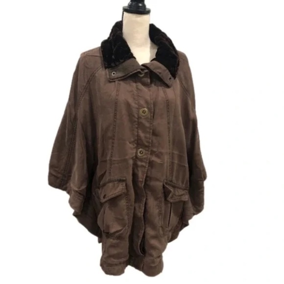 Anthropologie Hei Hei Taupe Brown Todra Crushed Velvet Lined Cape Jacket M/L - Picture 16 of 16
